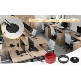Desk Grommet 60mm, 10 PCS Desk Cable Grommet with Hole Saw, Round Plastic Desk Cord Wire Hole Cover for Home and Office, Black