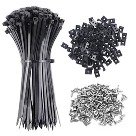 Sissatthai 100Pcs Zip Ties with Screw Hole 8 Inch Cable Tie Mount, 0.9" Saddle Type Cable Mount Base Wire Mounting Clips Nylon Organizer Holders Clapms Zip Ties Anchors Fasteners for Wall(Black)