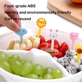 76 Pcs Animal Food Picks for Kids Lunches, Reusable Plastic Fruit Forks Cute Cartoon Fruit Picks Toothpicks Decor for Kids Party Bento Lunch Box