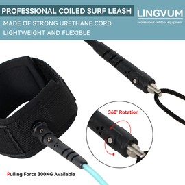 LINGVUM 4 ft Bodyboard Leash – 7mm Thick Coils Wrist Bodyboard Leash with Plug for Bodyboarding (Green)