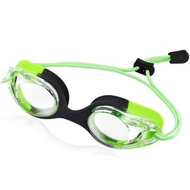 Kids Swim Goggles with Bungee Strap - No Leaking Anti Fog Toddler Goggles with Quick Adjust Ages 3-14 for Boys Girls (Green1)