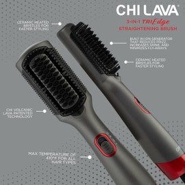 CHI Lava Heated Straightening Brush, 3-in-1 Hair Straightener, Dryer & Smoothing Comb, Reduces Frizz & Increases Shine for Healthy & Easy Styling