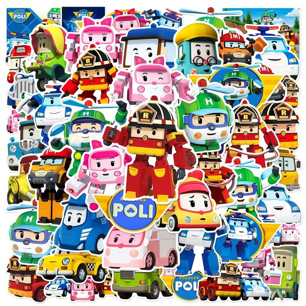 50Pcs Robocar Poli Stickers, Korean Children's Animation Decals for Laptops
