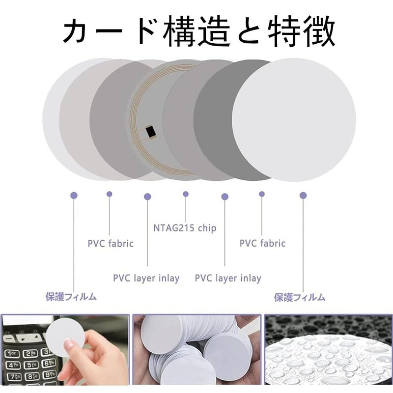 NFC Tag NTAG215 Coin Shape Card, Waterproof Convenient, Diameter 25mm,
