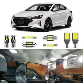 LIGHSTA 8PCS Super Bright White LED Interior Light Kit Package for Hyundai Elantra 2017 2018 2019 2020 2021 2022 + License Plate Lights and Install Tool