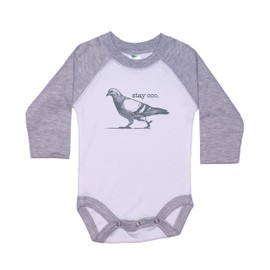 Gifts For Baby/Stay Coo/Funny Newborn Onesie/Pigeon Bodysuit/Bird Romper (GREY RAGLAN, 6-12M)