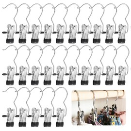 GOTRUST 25pcs Portable Laundry Hooks, Anti-Slip Boot Hanging Hold Clips, Multifunctional Stainless Steel Laundry Hook with Clip, 360° Rotatable Metal Boot Hanger for Travel Home