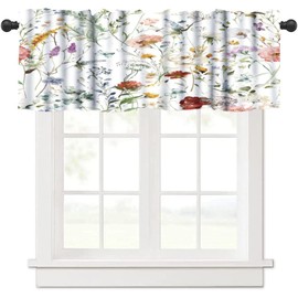 Floral Butterfly Window Valance Colorful Watercolor Rose Botanical Short Curtains Rod Pocket Drapes for Dining Room Bedroom Kitchen Living Room Cafe 54x18in