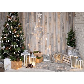 CHAIYA 8x6ft Christmas Rustic Wood Backdrop for Photography Xmas Tree Gift Background Family Holiday Party Banner New Year Party Background