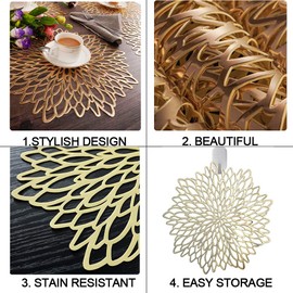 Mangata Gold Placemats Set of 6, Round Table Placemats for Christmas, Wedding, Dinner Parties, Restaurant, Hotel, 38cm, 15.5 inches