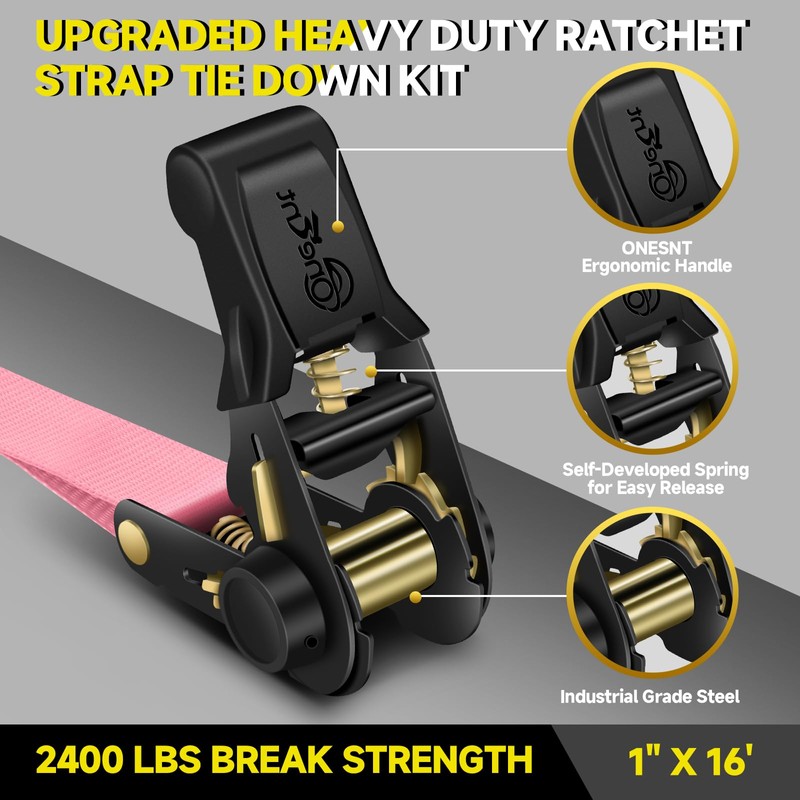 4Pcs Ratchet Tie Down Straps Kit for 2400lb Break Strength