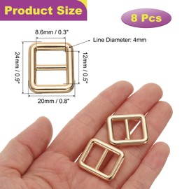 sourcing map 8 Pack Zinc Alloy Slide Adjustable Buckle 1/2" Rectangle Tri-Glide Slides Adjuster Webbing Belt Strap Slider for Belt Bags Backpack DIY Accessories Replacement (Light Gold)