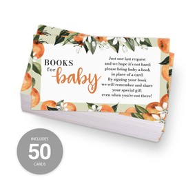 Little Cutie Books For Baby Shower Request Cards / 50 Adorable Citrus Fruit Invitation Inserts / 2" x 3.5" Gender Neutral Clementine Cards/Made In The USA