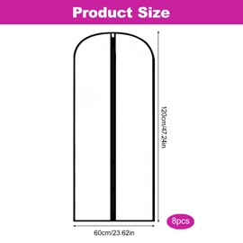 8 Pcs Translucent Garment Bags, 60x120cm Waterproof Dustproof Clothes Cover