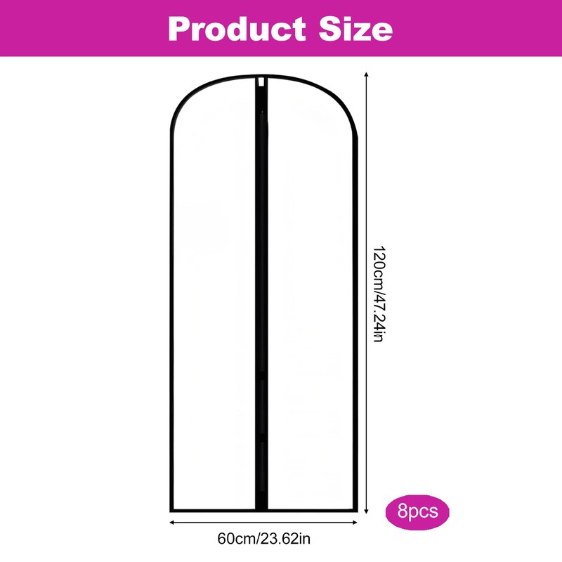 8 Pcs Translucent Garment Bags, 60x120cm Waterproof Dustproof Clothes Cover