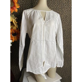 Doe & Rae 🦋DOE & RAE🦋White Long Sleeve keyhole Boho Peasant Blouse NWT | LARGE |