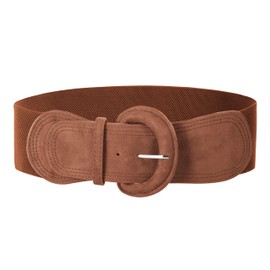 GRACE KARIN Women Elastic Wide Belt for Dresses Brown Leather Belts Suede Stretchy Retro Belt Thick Belts S