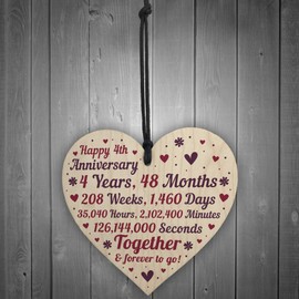RED OCEAN Anniversary Handmade Wooden Heart To Celebrate 4th Wedding Anniversary For Husband Wife