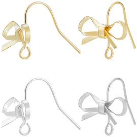 Beebeecraft Pack of 20 Earring Hooks with Bow 14 Carat Gold and 925 Sterling Silver Plated Ear Hooks with Bow and Storage Box for DIY Earring Making