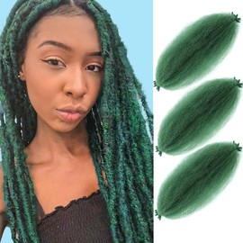 Afro Twist Hair Pre Separated Springy Afro Twist Hair Pre stretched Wrapping Hair for Soft Locs Marley Twist Braiding Hair Afro Kinky Twist Hair Extensions (8 Inch (Pack of 3),GREEN#)