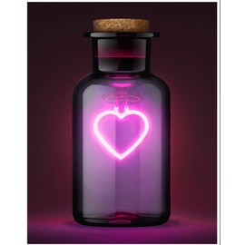 Suck UK Love Potion Neon Heart Glass Bottle | Pink Cordless Table Lamps & Bedroom Lamps | Pink Bedroom Decor & Cute Desk Accessories | Pink Decorations for Bedroom & Girls Room Decor | Love Potion