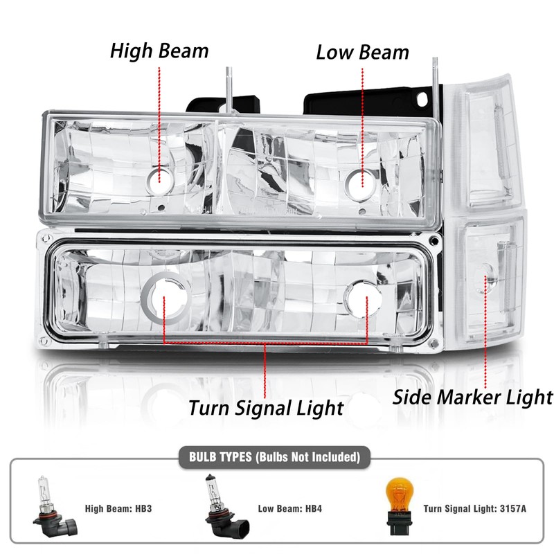 SAFAUTOPARTS Headlights Assembly Pair for 1994-1998 OBS Chevy Silverado C/K