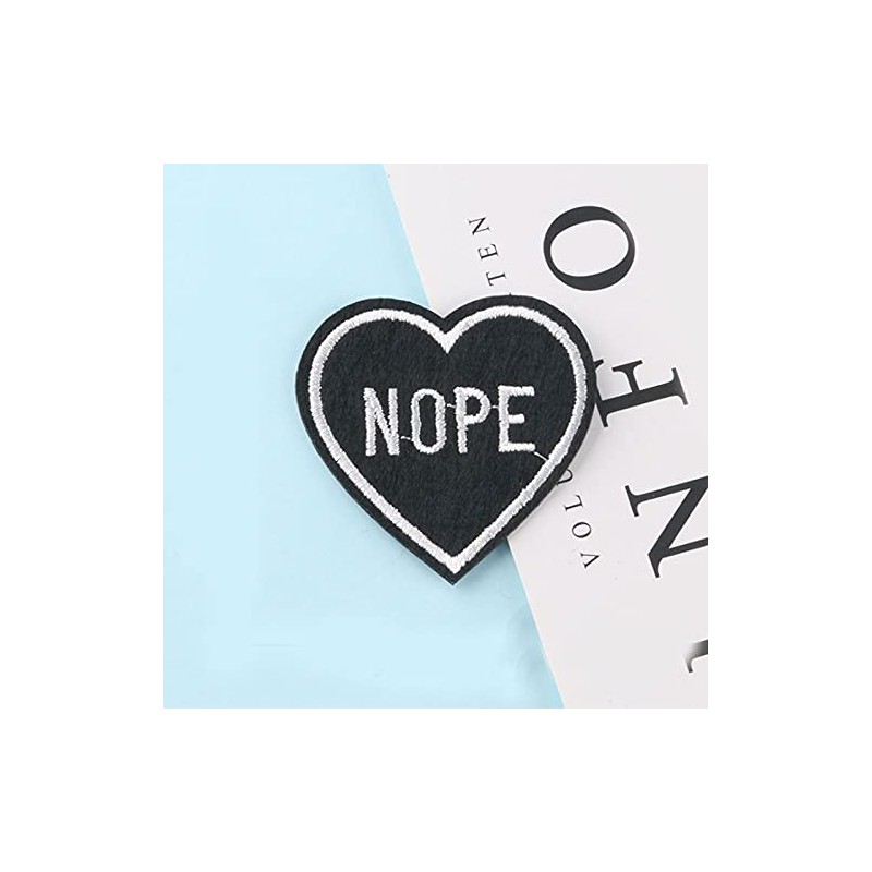 Acxico 5Pcs Nope Black Heart Iron-On/Sew-On Embroidered Patch, Gothic Punk