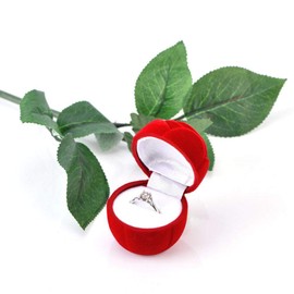 Jeffergarden Flocado Anillo Caja Caja de aretes en forma de rosa roja Caja de pendientes para el Día de San Valentín Caja de anillo de propuesta romántica Aniversario de bodas Compromiso Novia Esposa