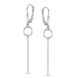 LeCalla 925 Sterling Silver Leverback Earrings for Women | Long Circular Vertical Bar Dangle Drop Earrings Gifts | Minimalist Vertical Bar Hanging Earring 50MM