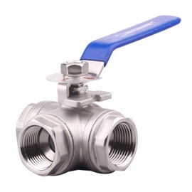 DERNORD 3-Way Ball Valve, L Mounting Pad, Stainless Steel 304 Female Type for Water, Oil, and Gas with Vinyl Locking Handle (1 Inch NPT)