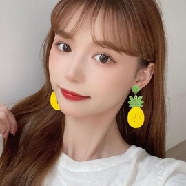Chanaiqw Rattan Funny Pineapple Fruit Dangle Earrings for Women Cute Pineapple Statement Love Trendy Earrings Jewelry (Yellow)
