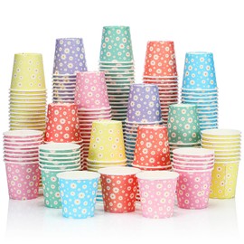 Sawysine 300 Count 3 oz Disposable Small Paper Cups for Bathroom, Mouthwash, Coffee & More Mini Cups for Supermarket, Birthday Party, Travel, Picnic & BBQ(Daisy Style)