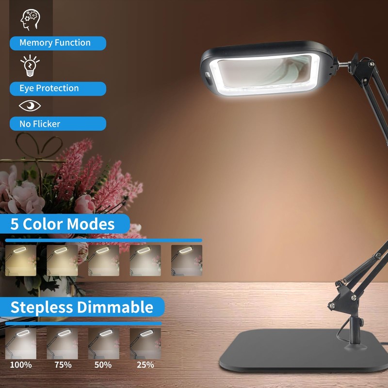 10X Rectangle Magnifying Glass with Light and Stand, 5 Color