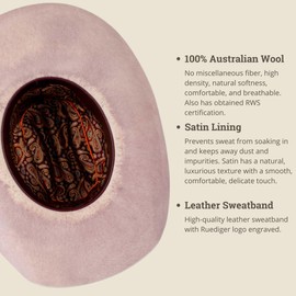 Vintage Wide Brim Cowboy Hats 100% Wool Stiff Felt Hat Western Outback Panama Hat with Lightning Logo Distressed/Burned White