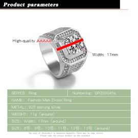 Fashion Fine Jewelry-925 Sterling Silver Ring-Men's Cubic Zircon Inlaid Ring 8-13#-Cocktail Party Accessories- Gift (8)