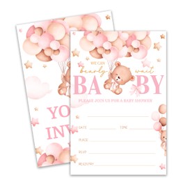KGHYT Pink Teddy Bear Baby Shower Invitation Cards with Envelopes