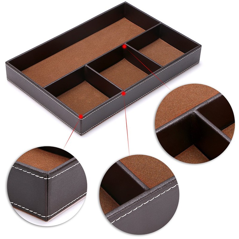 BTSKY 4 slots Desk Drawer Organizer, PU Leather Drawer Storage