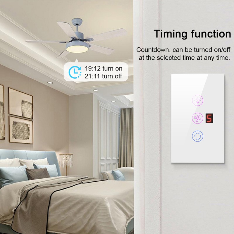 Tuya WiFi Intelligent Touched Screen Fan Light Switch Speed Adjustable