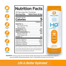 Cellutrex® H2O Electrolytes - Orange | Zero Sugar Electrolyte Powder Drink Mix | Natural Salt, Non-GMO Electrolytes for Workouts, Fasting, Wellness, and Travel | 20 Easy-Open Stick Packs