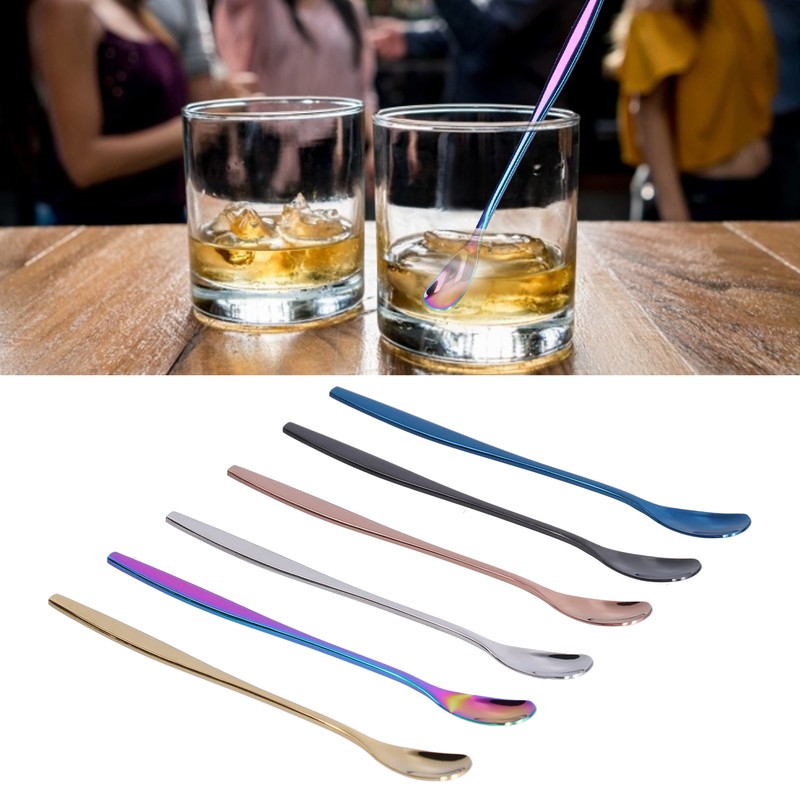 6PCS Coffee Spoon Stainless Steel Mixing Spoon Thickened Long Handle