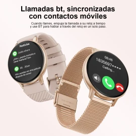 FoxBox- Smartwatch Para Mujer Reloj Inteligente Deportivo BW0608 Android / IOS 1.39" con red móvil caja 1.39manos de aleación dorada, malla dorada de acero inoxidable y bisel dorado de alloy