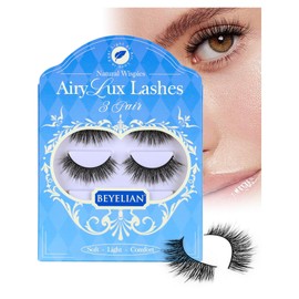 BEYELIAN Airy Lux False Eyelashes Natural Look, Wispy Strip Flat Lashes, Ultra Soft and Lightweight 8-15mm Wispy Natural Doll Eye Fake Lashes, Reusable, Easy to Apply for Beginners, 3Pairs