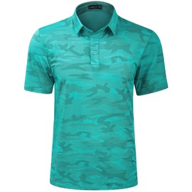 TAPULCO Mens Camo Short Sleeve Golf Shirts Dry Fit Performance Breathable Patterned Sporty Outdoor Casual Daily Collared Tshirts Camouflage Teal Large