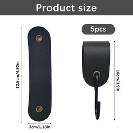 Yemiany Leather S Hooks for Hanging, 5 Pcs Black Hooks for Hanging Coats, Cups, Towels, Kitchen Leather S-Hooks (3 cm x 12.5 cm)