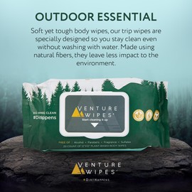Venture Wipes Large Shower & Workout Wipes - Biodegradable with Aloe, Vitamin E & Tea Tree Oil - Adults & Travel Essentials - 20 Count Pull Pack