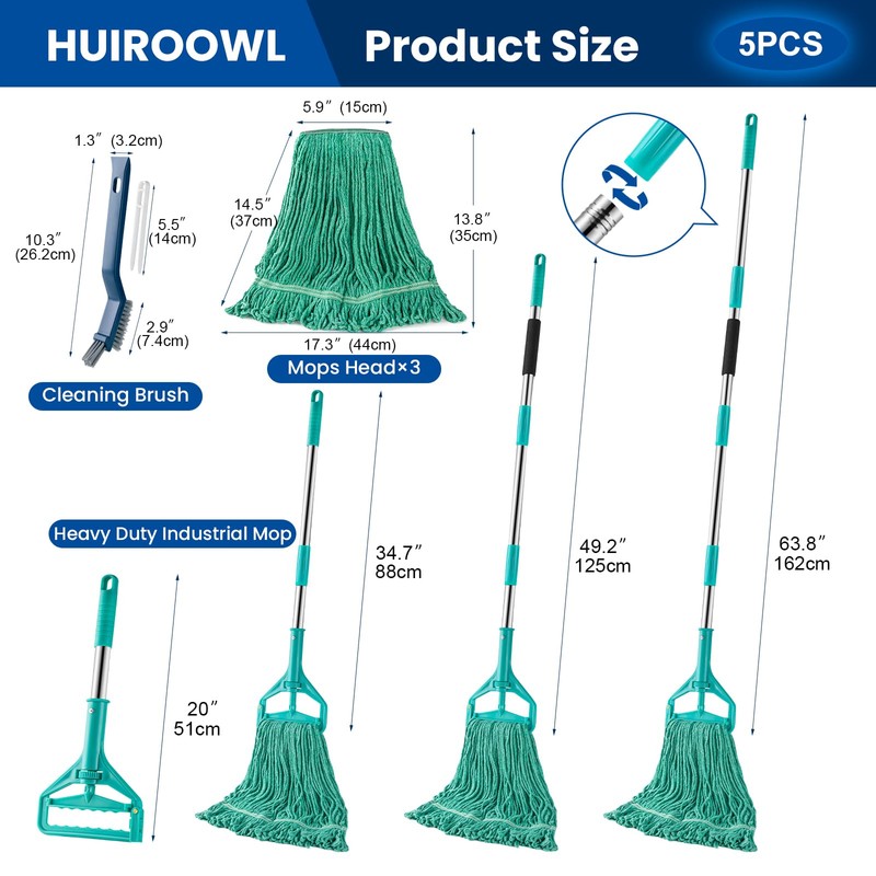 Commercial Mop with 3 Replacement Heads & 1 Handles, 64"