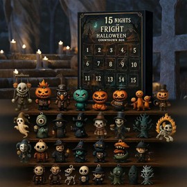 31 Noches de Terror,Caja de Cuenta Atrás para Halloween con Figuritas,Calendario de Adviento de Halloween 2025, Caja de Regalo,Muñecas Terroríficas,Figuras Coleccionables de Terror (15 days)