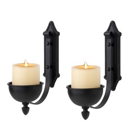 Aimto Wall Sconce Candle Holder Black Wall-Mount Metal Candle Holders Hanging Iron Wall Candle Sconce for Home,Living Room, Bathroom, Dining Room, Set of 2