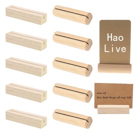 Qixuer Wooden Card Holder, 10 Pieces Menu Card Holder Made of Beech Wood Place Card Holder Postcard Holder Name tag Photo Holder for Weddings Parties Wooden Stand（2 Styles）