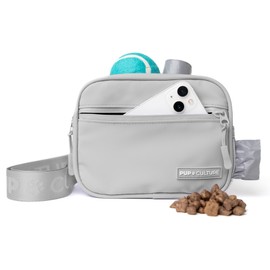 Pup Culture Cross Body Dog Training Treat Pouch | Removable Treat Pouch for Anytime Puppy Training | Built in Poop Bag Dispenser & Used Dog Poop Bag Holder | Stylish Dog Treat Pouch - Grey